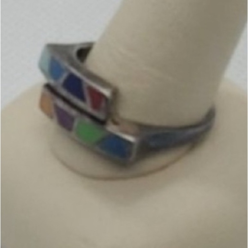 Colorful Mosaic Silver Ring - Picture 2 of 8